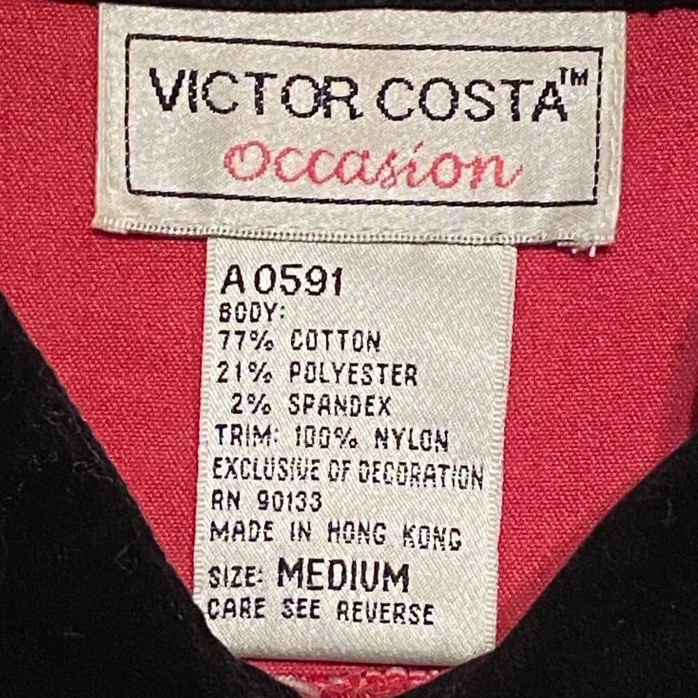 Victor Costa Top Women L Red Snap Front Black Velvet Trim Beaded Western Floral - Picture 6 of 8